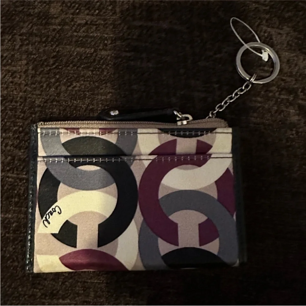 Coach Signature Logo Leather Fabric Coin Purse‎ NWOT